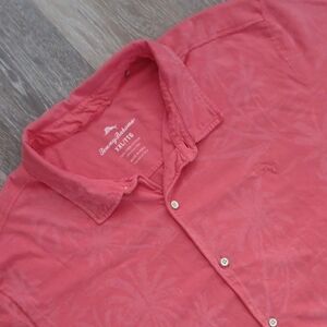 Tommy Bahama Coral Button Down Shirt Palm Pattern Men's XXL 100% Pima Cotton